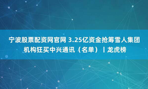 宁波股票配资网官网 3.25亿资金抢筹雪人集团 机构狂买中兴通讯（名单）丨龙虎榜